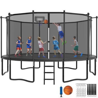 YORIN Trampoline with Enclosure Net, 1500LBS 16FT Trampoline for 8-9 Kids