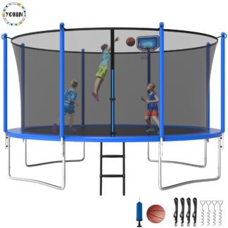 YORIN Trampoline, 12FT Trampoline with Enclosure Net, 1200LBS Trampoline for 5-6 Kids Adults