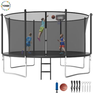 YORIN Trampoline, 12FT Trampoline with Enclosure Net, 1200LBS Trampoline for 5-6 Kids Adults