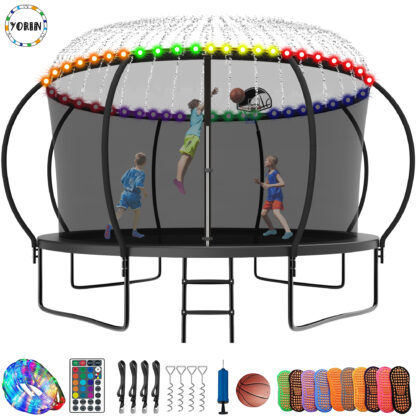 YORIN Trampoline, 12FT Trampoline with Enclosure Net, 1200LBS Trampoline for 5-6 Kids