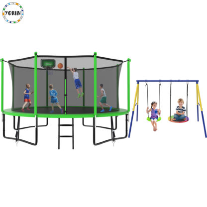 YORIN Trampoline, 1400LBS 14FT Trampoline for 5-6 Adults/ Kids, with Enclosure Net