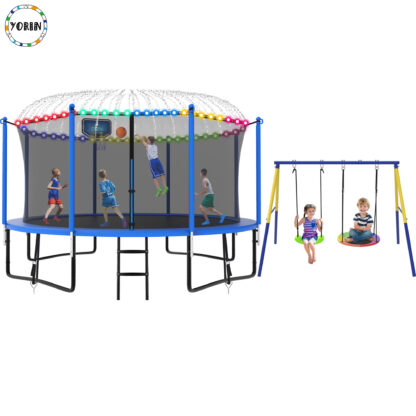 YORIN Trampoline, 1400LBS 14FT Trampoline for 5-6 Adults/ Kids, with Enclosure Net