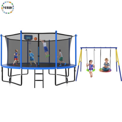 YORIN Trampoline, 1400LBS 14FT Trampoline for 5-6 Adults/ Kids, with Enclosure Net