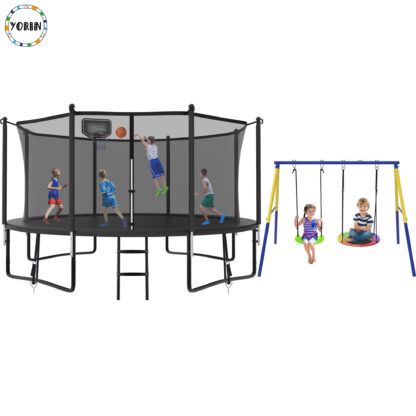 YORIN Trampoline, 1400LBS 14FT Trampoline for 5-6 Adults/ Kids, with Enclosure Net